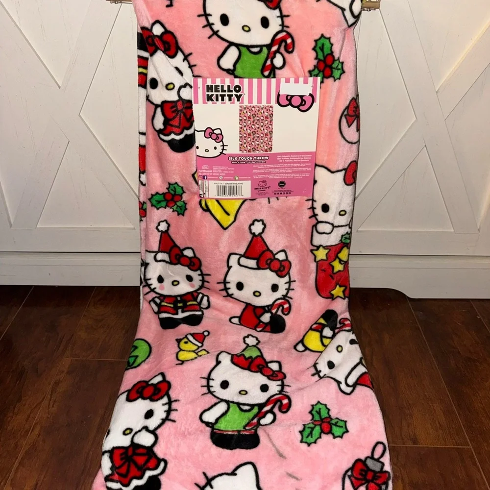 Hello Kitty Pink Christmas Plush Throw Blanket